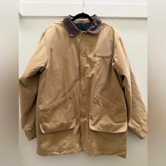 Other - Men's Vintage Tan Barn Jacket with Brown Leather Collar